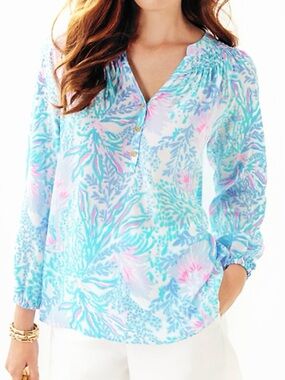 Lilly Pulitzer Elsa Silk Top Multi Via Del 
Mar S